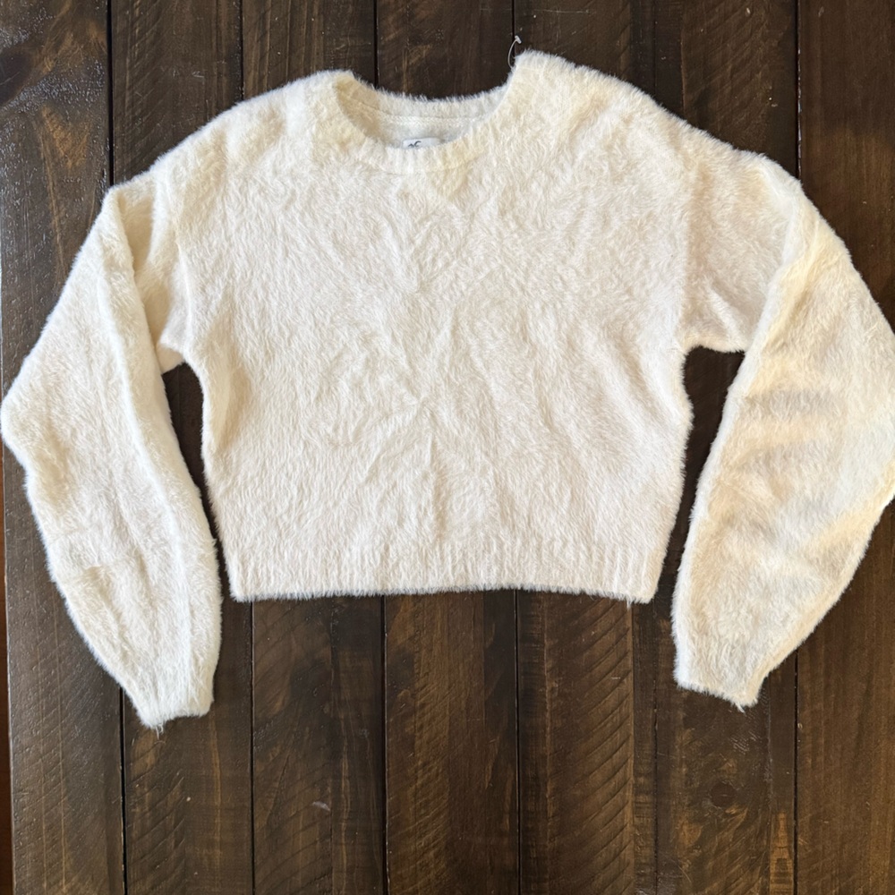 Hollister Cream Fuzzy Crew Neck Sweater